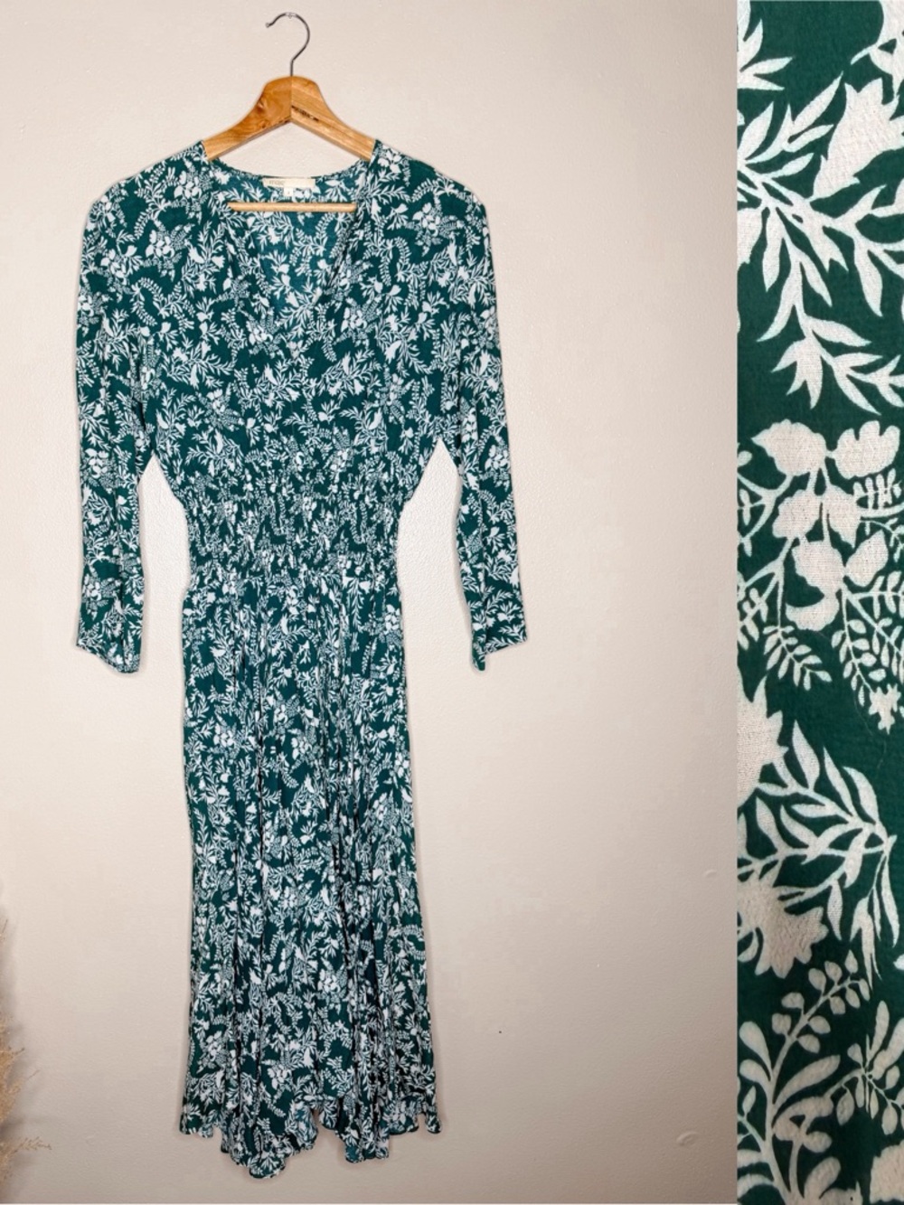 Maje Green Rayelle Shirred Floral Crepe Midi Dress - Picture 4 of 12